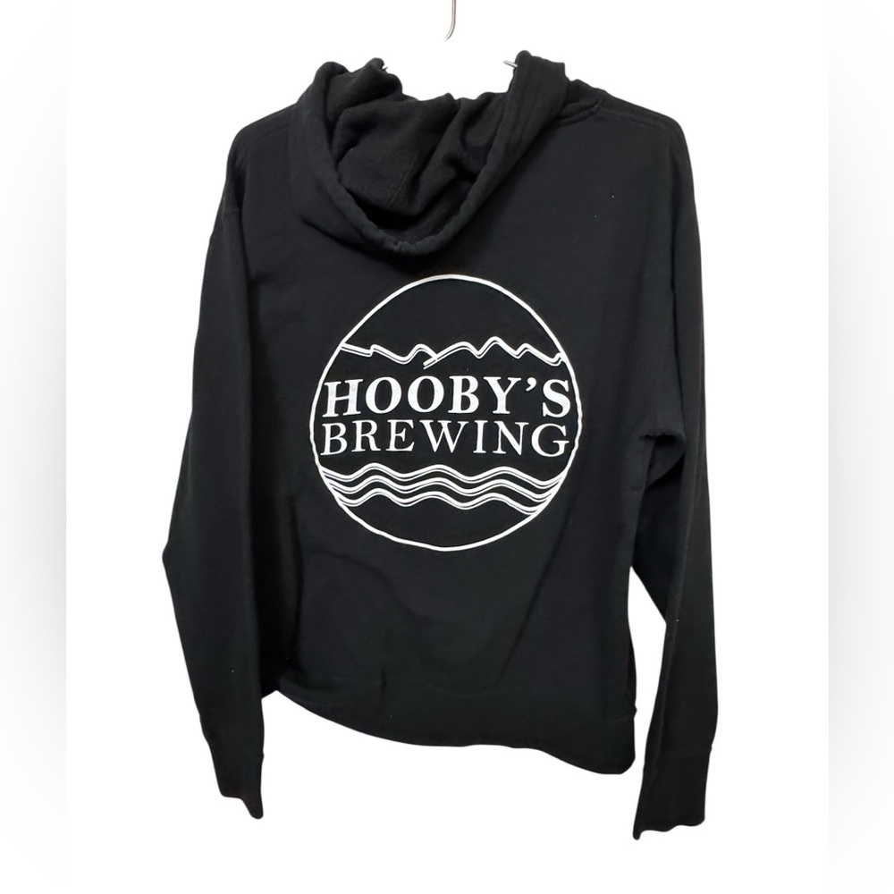 Hooby's Brewing Beer Winters CA Men’s M Bar Black Full Zip Hoodie NICE